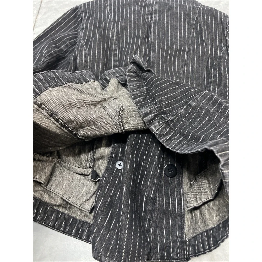 VTG Ralph Lauren Jacket Wmns L 90s Black Pinstripe Denim Double Breasted Blazer - Picture 6 of 6